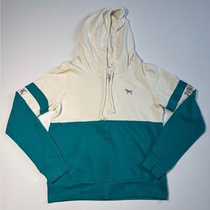 VS PINK White And Teal Full Zip Up Hoodie Sz Med